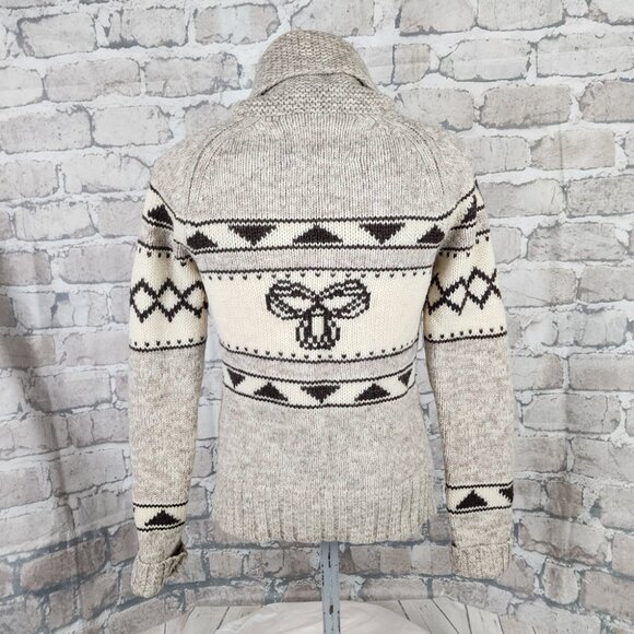 Aritzia TNA Sea to Sky Lambswool Zip Front Cardigan Logo Brown Cream Size Medium - Picture 11 of 16